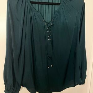 Jennifer Lopez Deep Teal Lace-Up Blouse